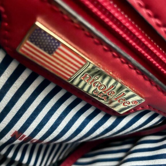 Nicole Lee Handbag "Judith Loves Flowers" Glasses & Stripes Red White Blue RARE - Picture 7 of 12